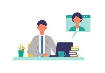 Business conference concept. Vector illustration of business people telecommuting.