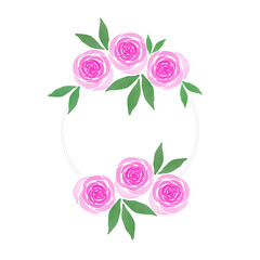 Pink roses wreath on white background