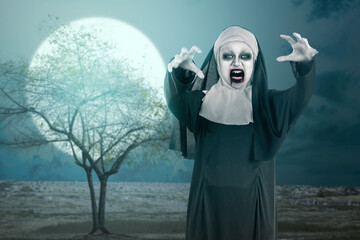 Scary devil nun standing