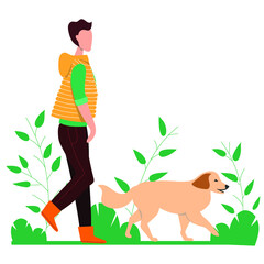 man with a dog for a walk