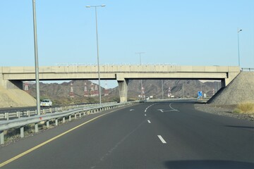 Landscape of highway road travel. Muscat, Oman : 08-09-2020