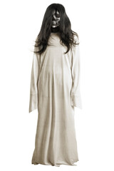 Scary ghost woman standing isolated over white background
