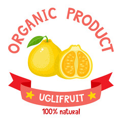 Healthy organic fruits badge of exotic uglifruit with ribbon banners