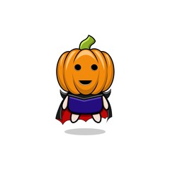 Vector cute character dracula pumpkin halloween. Wearing purple clothes. Isolated on white background. Sticker, mascot design