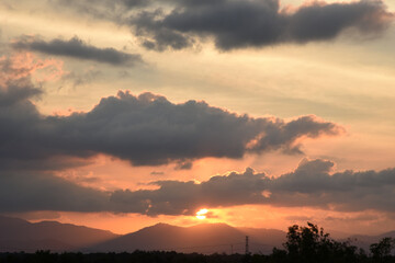Yellow gold sky evening In tropical countries summer
