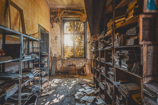 Vieux couloir avec des livres sur &eacute;tag&egrave;res 