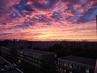 Colorful sunset in Amsterdam