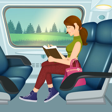 illustration of girl in train wagon