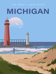 Michigan. The great lakes state. Touristic poster in vector - 376702253