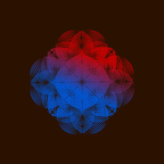 Vector circle pattern shape flower with red and blue color reflection dark background. Usable for decoration and background card, banner, etc