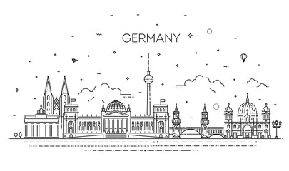 Cityscape with all famous buildings. Germany skyline composition for design