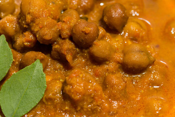 Food photography with macro lens of Indian vegetarian spicy weight gaining food chana masala