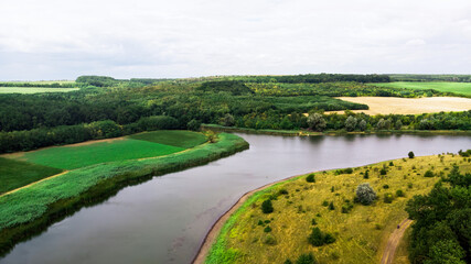 Fototapeta na wymiar View of a river from the drone in Moldova