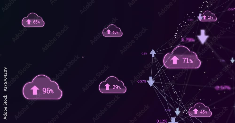 Poster globe of arrows against multiple cloud icon with increasing percentage