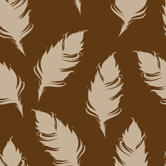 Obraz premium Feather silhouette isolated. Brown and beige colors. Seamless pattern. Vector illustration