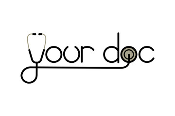 Logo for online doctor consultation with stethoscope illustration and the words "Your doc"