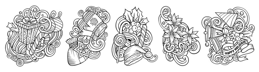 New Year cartoon vector doodle designs set