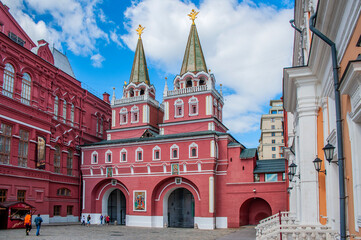 From the east, the most ancient district of Moscow, Kitay-Gorod, surrounded by a fortress wall, adjoined the Kremlin. The Resurrection gate in this wall served as the main entrance to Red Square.   