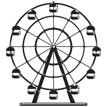 recommend clip art: Ferris wheel in black and white style. Carousel of amusement park.