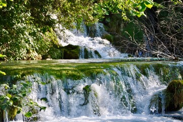 Plitvice, Croatia-July 2019. Plitvice Lakes National park waterfall, beautiful landscape with waterfalls, lakes and forest