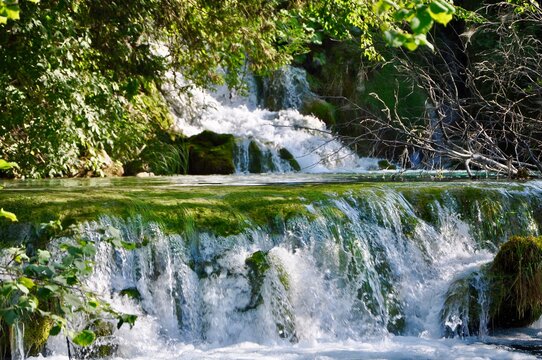 Plitvice, Croatia-July 2019. Plitvice Lakes National park waterfall, beautiful landscape with waterfalls, lakes and forest © Marilena