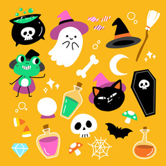 Adorable Cute Scary Halloween Vector Character Set Illustration