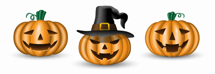 Set of halloween pumpkins isolated on white background. Vector illustration