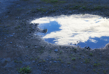 水たまり　空　反射　素材