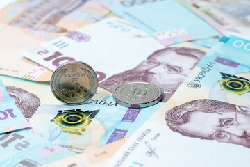 New banknotes and coins Ukrainian Hryvnia