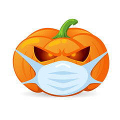 Halloween pumpkin in medical mask. Stop Coronavirus. Covid-19. Stop the global pandemic