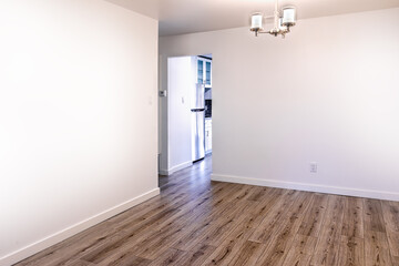 Empty living room with white walls and hardwood floor