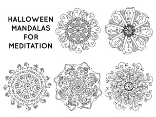 Halloween mandala outline patterns for coloring books