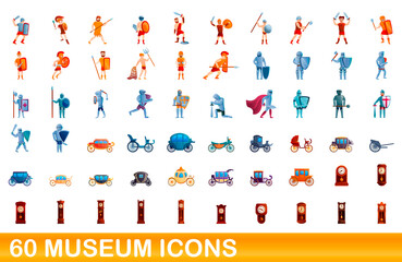 Fototapeta premium 60 museum icons set. Cartoon illustration of 60 museum icons vector set isolated on white background
