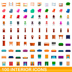 100 interior icons set. Cartoon illustration of 100 interior icons vector set isolated on white background