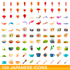 100 japanese icons set. Cartoon illustration of 100 japanese icons vector set isolated on white background