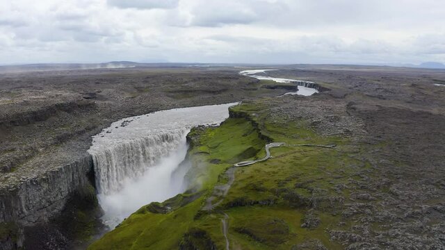 Aerial view of the Dettifoss waterfall in Iceland