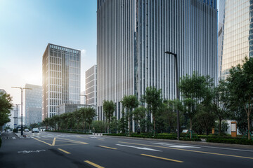 Fototapeta na wymiar Dense skyscrapers and roads, Jinan CBD, China.