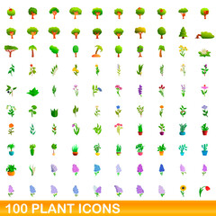 100 plant icons set. Cartoon illustration of 100 plant icons vector set isolated on white background