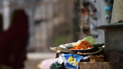 Ingredients in a street food stall in India