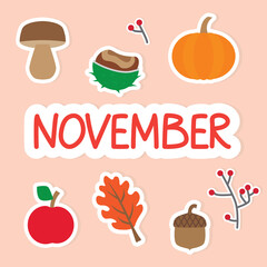 november word concept, autumn icons composition- vector illustration