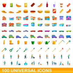 100 universal icons set. Cartoon illustration of 100 universal icons vector set isolated on white background