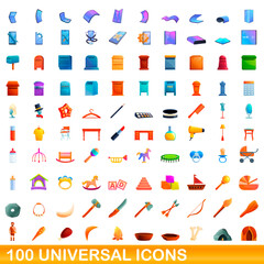 Naklejka premium 100 universal icons set. Cartoon illustration of 100 universal icons vector set isolated on white background