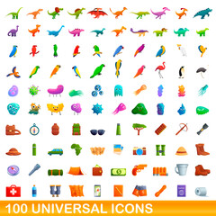 100 universal icons set. Cartoon illustration of 100 universal icons vector set isolated on white background