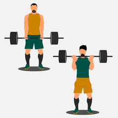 An impressive athletes make a maximum weight lift of a barbell. Illustration of bodybuilder strong man. Strongman powerlifting. Can be used for topics like weightlifting, weight training, powerlifting