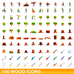 100 wood icons set. Cartoon illustration of 100 wood icons vector set isolated on white background