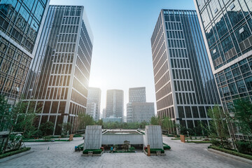 City square and modern high-rise buildings, Jinan CBD, China.