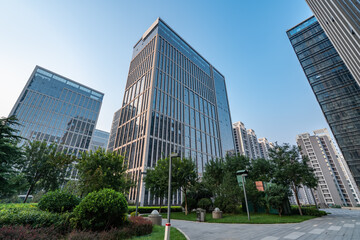 City square and modern high-rise buildings, Jinan CBD, China.