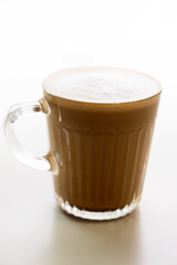 Hot coffee latte on white background