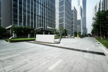 City square and modern high-rise buildings, Jinan CBD, China.