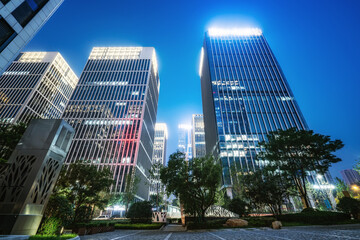 City square and modern high-rise buildings, night view of Jinan.